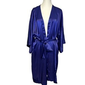 VTG Victoria's Secret Gold Label Purple Satin Belted Robe Kimono Silky OS